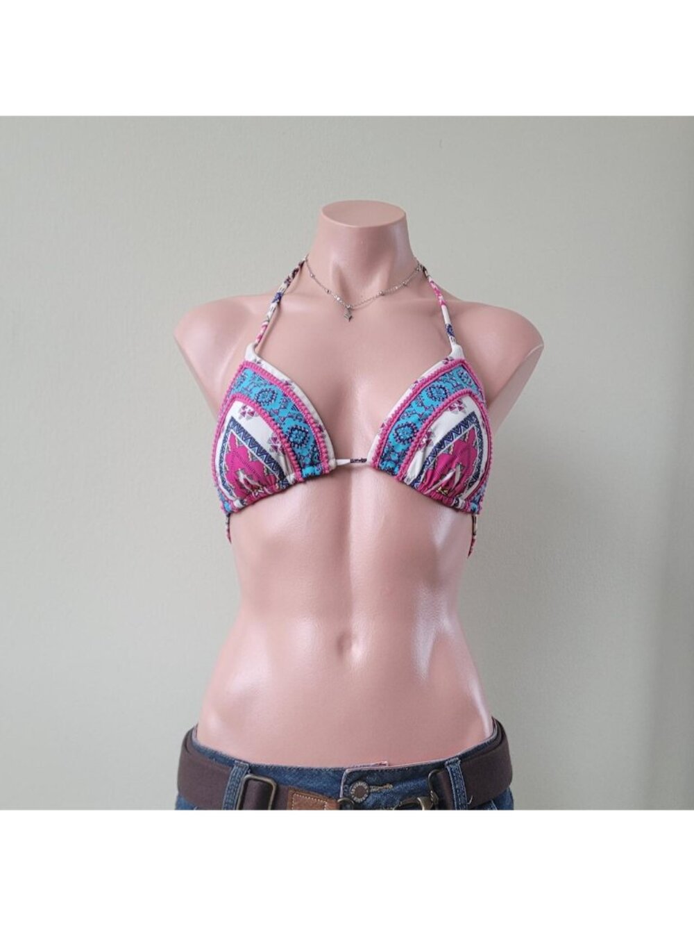 Calzedonia Pastel Pink Beaded Vacation Resort Halter Bikini Top (One Size)